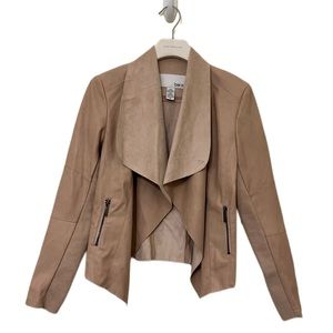 Bar III Open Face Wide Collar Pearly Sand Feux Leather/ Suede Jacket NWT Size XS